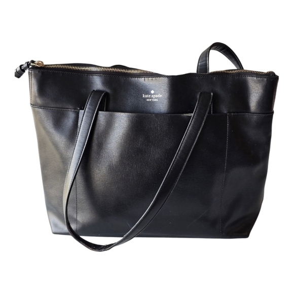 Kate Spade New York Tote Bag HOLIDAY LANE PAGE Black Leather Logo Flawed - Picture 1 of 16